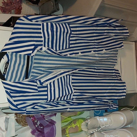 ❌️SOLD❌️ Blue + white striped shirt - jacket - summer cottage - Picture 4 of 5